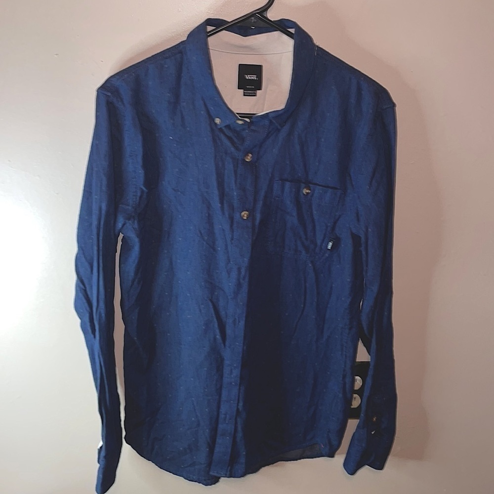 Vans Off The Wall Button Down Long Sleeve Blue Sz Medium